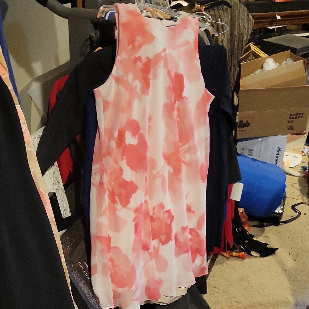 Chaps Pink Coral Watercolor Floral Dress